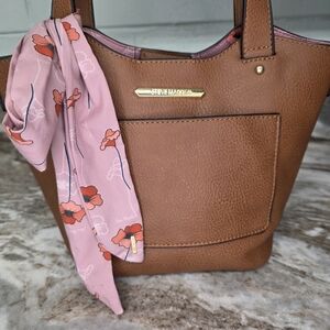 Steve Madden Cognac Brown Bucket Style Bag with Twilly